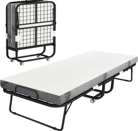 HOMCOM Cama Dobrável 200x90x42,5cm Cama de Campismo Portátil com Colchão Individual Rodas e Freios Carga Máxima 150kg Branco | Aosom Portugal