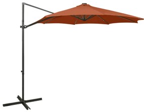 Guarda-sol jardim cantilever c/ poste/luzes LED 300cm terracota