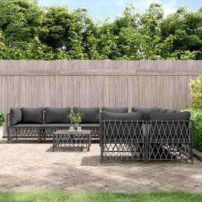 vidaXL 9 pcs conjunto lounge de jardim com almofadões aço antracite