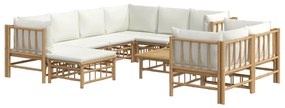 10pcs conjunto lounge de jardim bambu c/ almofadões branco nata