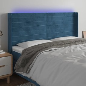 Cabeceira cama c/ luzes LED veludo 183x16x118/128cm azul-escuro
