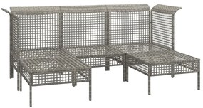 5 pcs conjunto lounge de jardim c/ almofadões vime PE cinzento