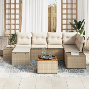 Conjunto de Sofás de Jardim de 7 Peças com Almofadas em Bege Rattan Si