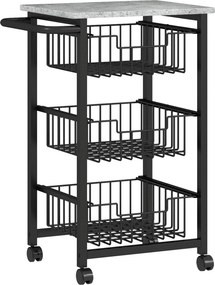 Fruteira para Cozinha Carrinho de Cozinha com 3 Cestas e Estrutura de Aço 49,5x31x69 cm Cinza Claro