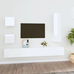 vidaXL 5 pcs conjunto móveis de TV madeira processada branco brilhante