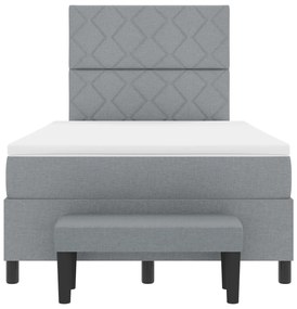 Cama Box Spring com Colchão e Banco Cinza Claro 120x190 cm Tecido