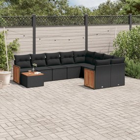 10 pcs conjunto sofás de jardim c/ almofadões vime PE preto