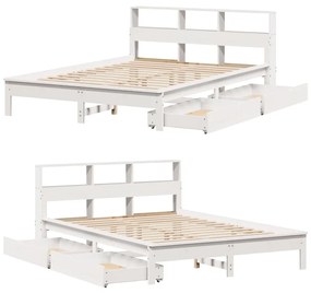 Cama com estante sem colchão 140x190 cm pinho maciço branco