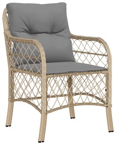 Conjunto de Jantar Jardim com Almofadas Bege Poli Rattan