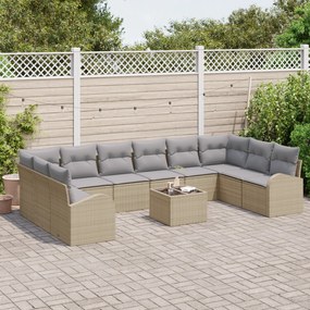 Conjunto de Sofás de Jardim vidaXL com Almofadas 11 Peças Preto Vime P