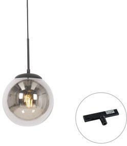 Art Deco hanglamp zwart met smoke glas incl. rail adapter 1-fase - Slimline Flore Art Deco