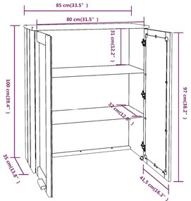 Topo p/ armário alto HAMAR 85x35x100 cm pinho maciço branco