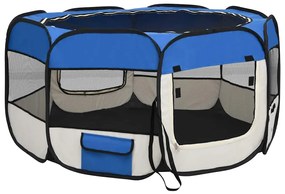 Parque dobrável p/ cão c/ saco de transporte 125x125x61cm azul