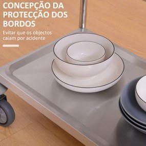 Carrinho Auxiliar com Rodas de Aço Inoxidável Carrinho de Cozinha com 2 Prateleiras e 2 Pegas 70,5x40,5x81 cm Prata