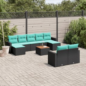 vidaXL 10 pcs conjunto de sofás p/ jardim c/ almofadões vime PE preto