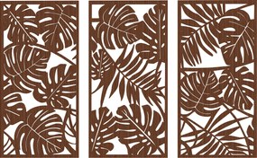 Decoração de Parede em Madeira 3D 3 Peças 40x80 cm Adornos de Parede com Padrão de Folhas Tropicais Nogueira
