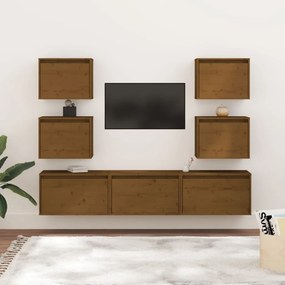 vidaXL Móveis de TV 7 pcs madeira de pinho maciça castanho-mel