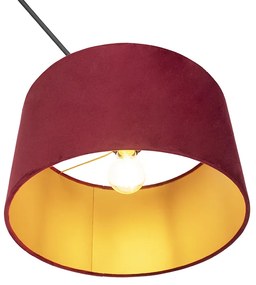 Candeeiro de suspensão preto com abajur de veludo vermelho com dourado 35 cm - Blitz Clássico / Antigo