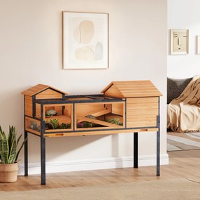Casa para Tartarugas de 2 Andares, 128 x 63 x 96 cm, Tabuleiro Extraível, Amarela