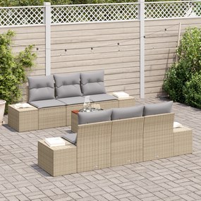 Conjunto de Sofá de Jardim de 7 Peças com Almofadas Bege Rattan Poliés