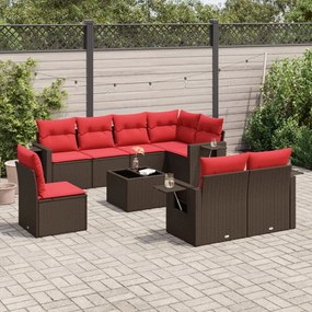 vidaXL 9 pcs conjunto sofás p/ jardim c/ almofadões vime PE castanho