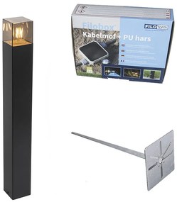 Colunna exterior preto 70 cm IP44 com vidro fumê - DENMARK