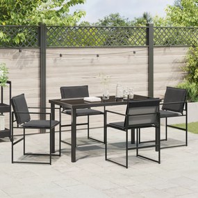 Conjunto de Jantar de Jardim 5 Peças com Almofadas Preto Textilene e A
