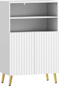 HOMCOM Móvel para banheiro, armário estreito 5 níveis, portas caneladas com fecho suave 60 x 31,8 x 93 cm branco | Aosom Portugal