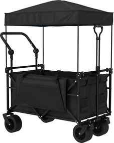 Outsunny Carrinho de Transporte com Rodas Grandes Travão Teto Amovível Carro Dobrável para Jardim com Barra Ajustável 125x59x133 cm Preto | Aosom Portugal