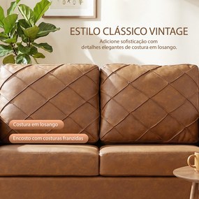 Sofá de 2 Lugares de PU com Pés de Madeira Encosto com Costuras Sofá Moderno para Sala de Estar Quarto Castanho