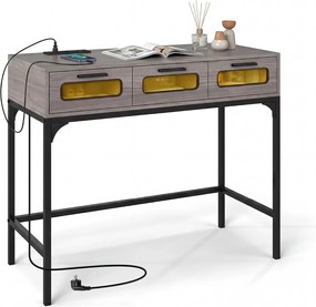 Mesa consola com luzes LED e estação de carregamento, 90 x 40 x 75 cm, com portas USB e gavetas, estreita, para sala, hall de entrada ou corredor, cin