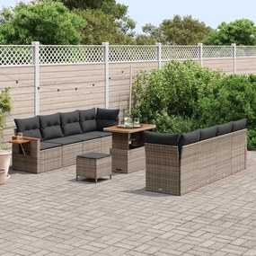 Conjunto de Sofás de Jardim de 11 Peças com Almofadas Cinza Polyrattan Acácia