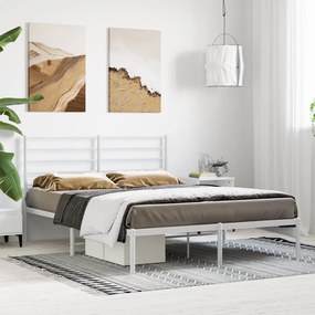 Estrutura de cama com cabeceira 150x200 cm metal branco