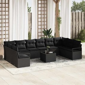 vidaXL Conjunto de Sofás com almofada 11 pcs Preto vime PE