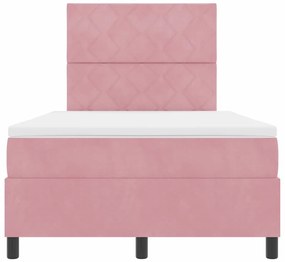 Cama Box Spring vidaXL com Colchão e LED Rosa 120x190 cm Veludo