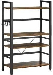 HOMCOM Estante de Cozinha com 4 Prateleiras Ganchos e Sistema Anti-Tombo Estante para Micro-Ondas 65x30x102 cm Castanho Rústico e Preto