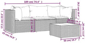 4 pcs conjunto lounge de jardim c/ almofadões vime PE preto