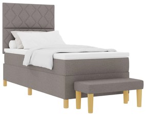 Cama Box Spring com Colchão &amp; Banco Taupe 90x200 cm Tecido