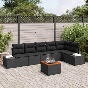 vidaXL Conjunto de Sofá de Jardim de 7 Peças com Almofadas Preto Vime PE Acácia