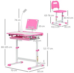 Conjunto de Secretária e Mesa para Crianças acima de 6 Anos com Altura Ajustável Mesa Inclinável e Lâmpada Rosa