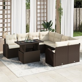 Conjunto de Sofá de Jardim vidaXL 9 Peças com Almofadas Castanho Ratta