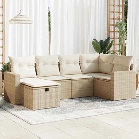 vidaXL 6 pcs conjunto de sofás p/ jardim com almofadões vime PE bege