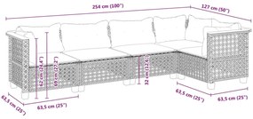 5 pcs conjunto sofás de jardim c/ almofadões vime PE cinzento