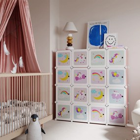 Estante infantil com 16 cubos om portas 123 x 31 x 123 cm rosa