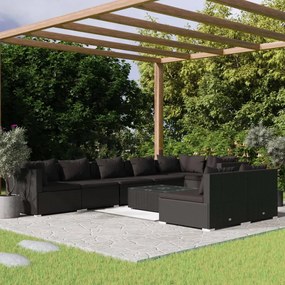 vidaXL 9 pcs conjunto lounge de jardim c/ almofadões vime PE preto
