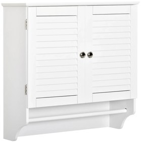 Kleankin Armário Parede Casa Banho 2 Portas Persiana Prateleira Barra Toalhas 60x23x60cm Design Moderno Funcional Branco | Aosom Portugal