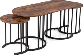 Conjunto de 3 Mesas de centro, Design Empilhável, Castanho+Preto