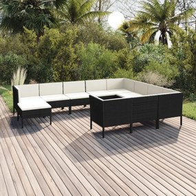 vidaXL 11 pcs conjunto lounge de jardim c/ almofadões vime PE preto