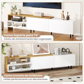 Móvel de TV 181 x 31 x 41 cm moderno com prateleiras de armazenamento Branco e Natural