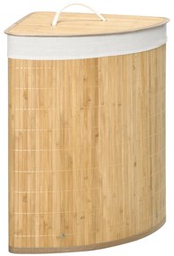 HOMCOM Cesto de Roupa de Bambu Capacidade de 55L Cesto para Roupa Suja com Tampa e Bolsa Amovível 38x38x57cm Madeira